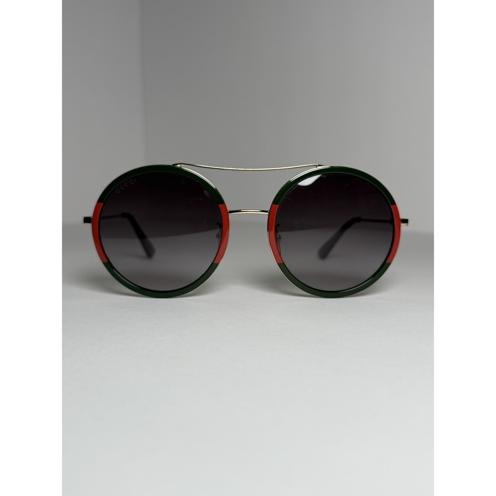 Gucci GG0061S Round Sunglasses Gold Green Red Gradient Lens 60mm Italy Bee - Picture 2 of 13